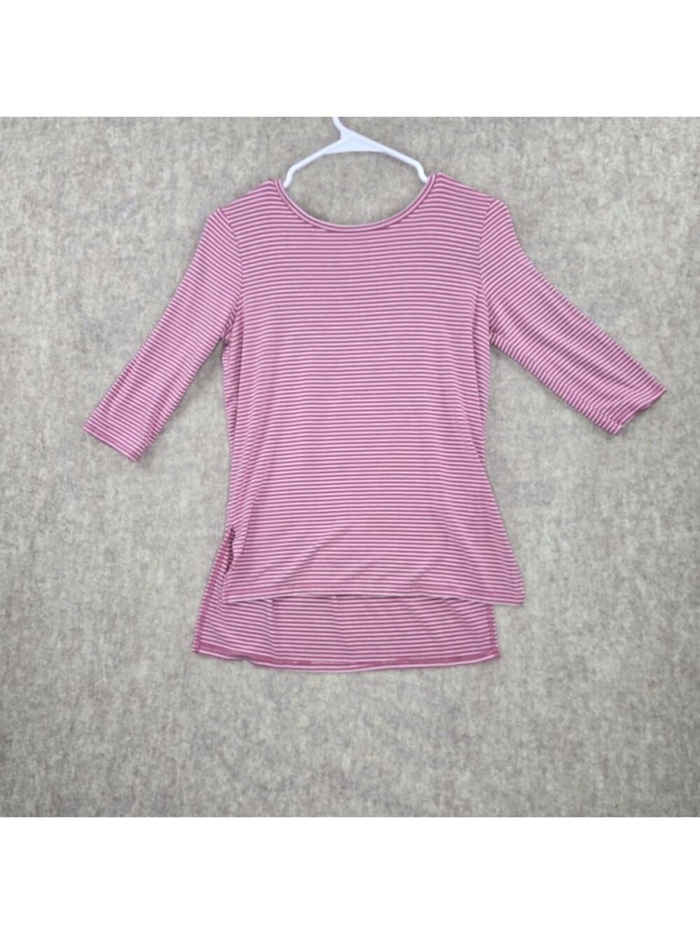 Old Navy Women 3/4-Sleeve Striped Pink & White Top Size L Stretchy Viscose Blend